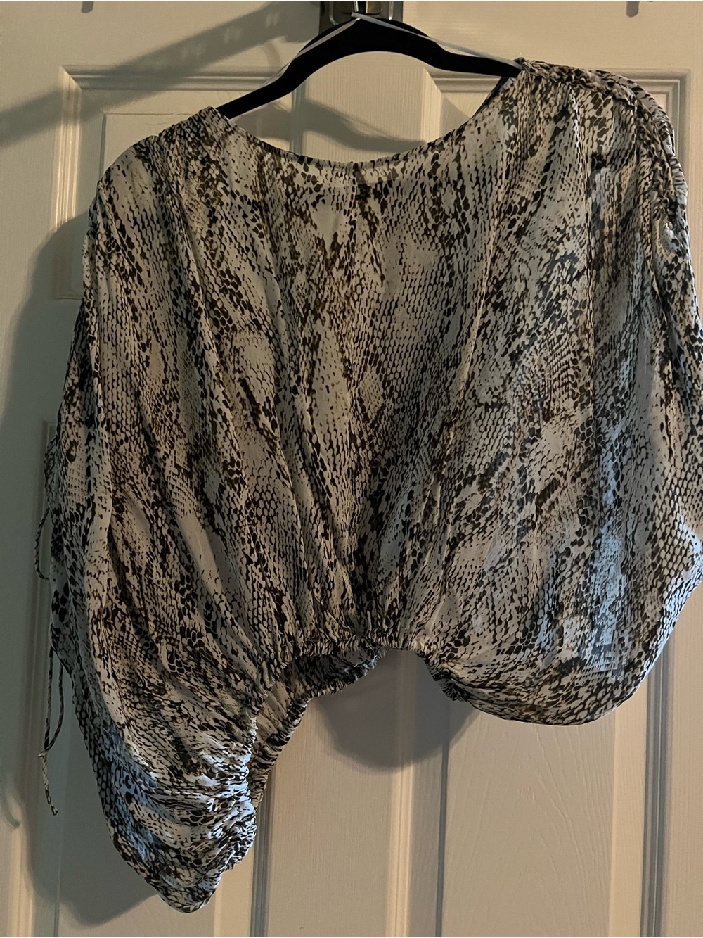 Zara Snake-Print Batwing Blouse in Black & White